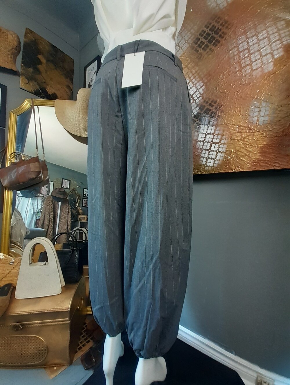Zara Nwt Pinstripe Balloon Hem Trousers - Gray - Picture 5 of 16